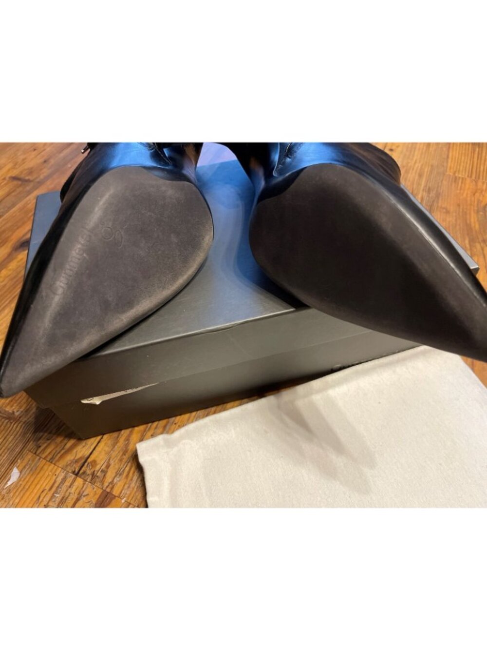 Gunmetal Black Leather Designer Boots for Women - Size 40 EUR / 10 US New In Box - Picture 3 of 3